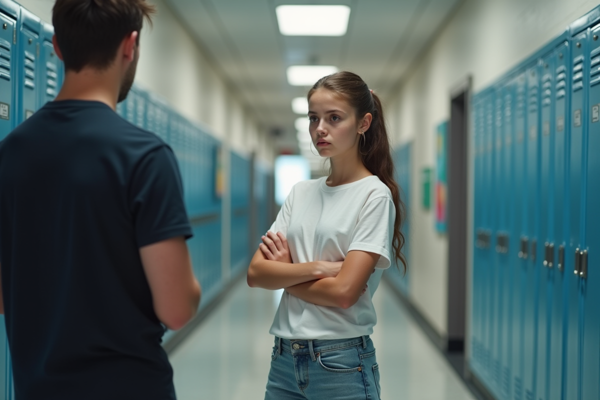 Adolescente de 15 ans dans un couloir scolaire