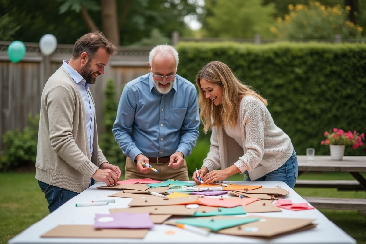 Amis fabriquant des accessoires de jeux dans le jardin