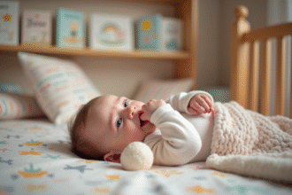 Bébé fille de six mois dans un lit douillet