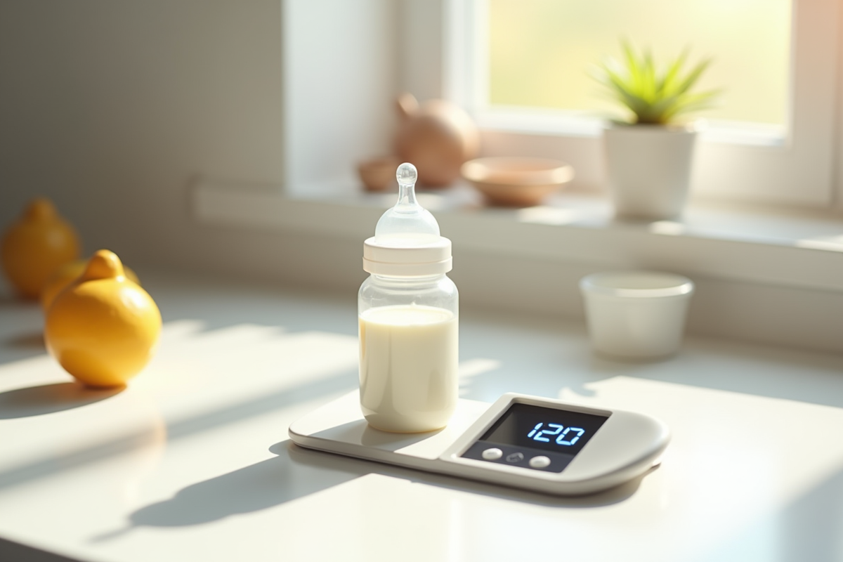 Biberon rempli de lait avec balance et accessoires pour bébé