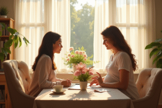 Espace de bureau lumineux avec une doula et une femme enceinte