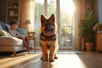 Chiot berger allemand à poil long dans un salon lumineux