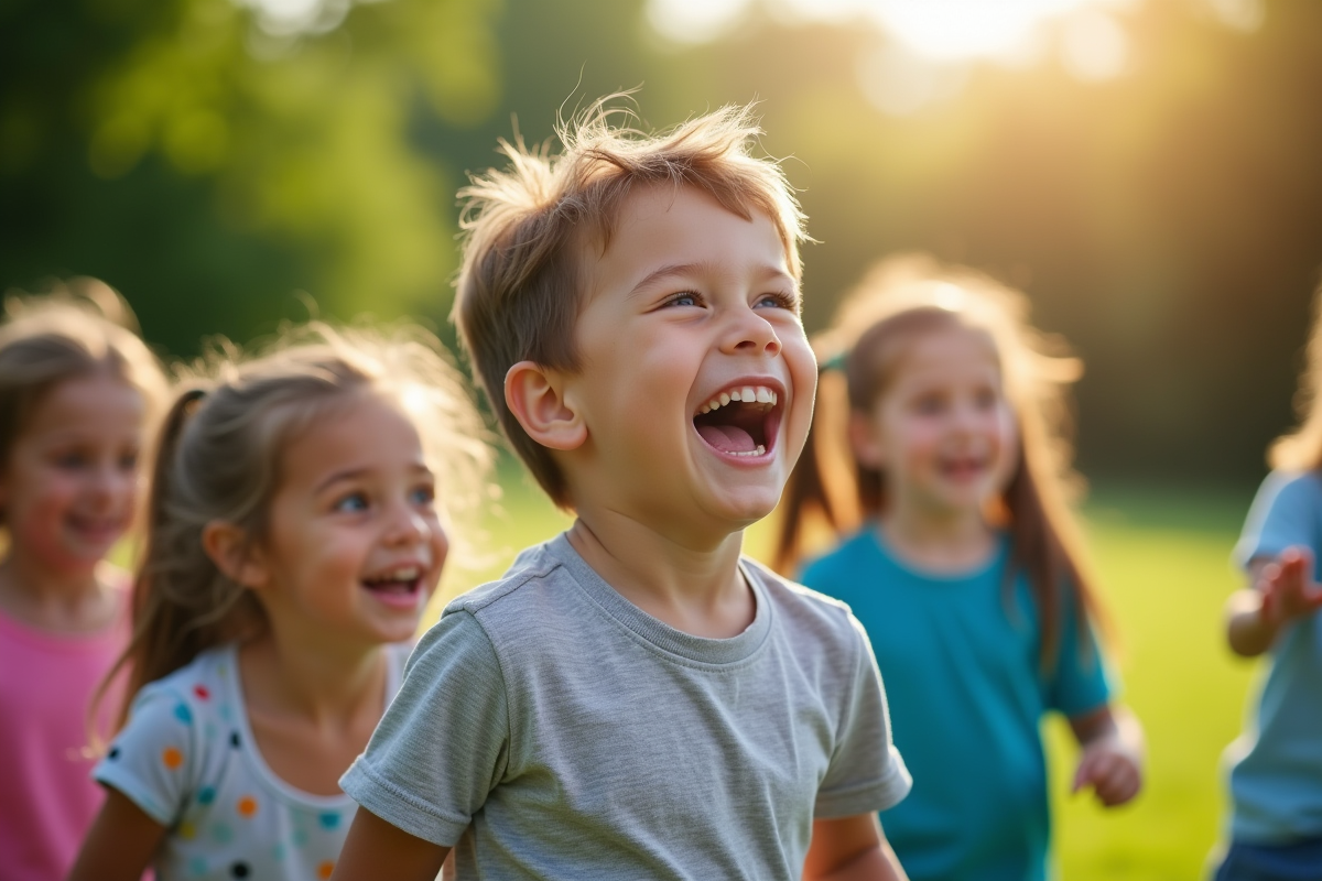 Enfant enthousiaste participant à une activité en plein air avec d