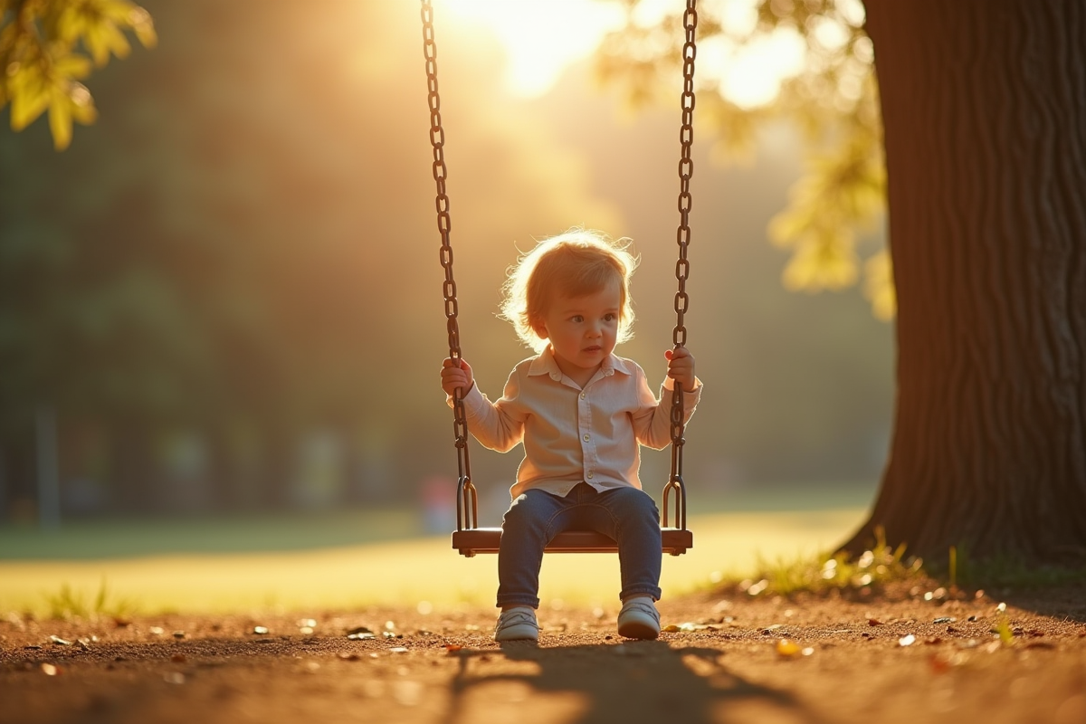 Jeune enfant seul sur une balançoire en plein air