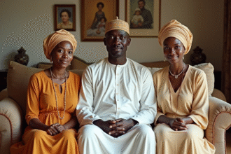 Portrait d'une famille africaine en tenue traditionnelle