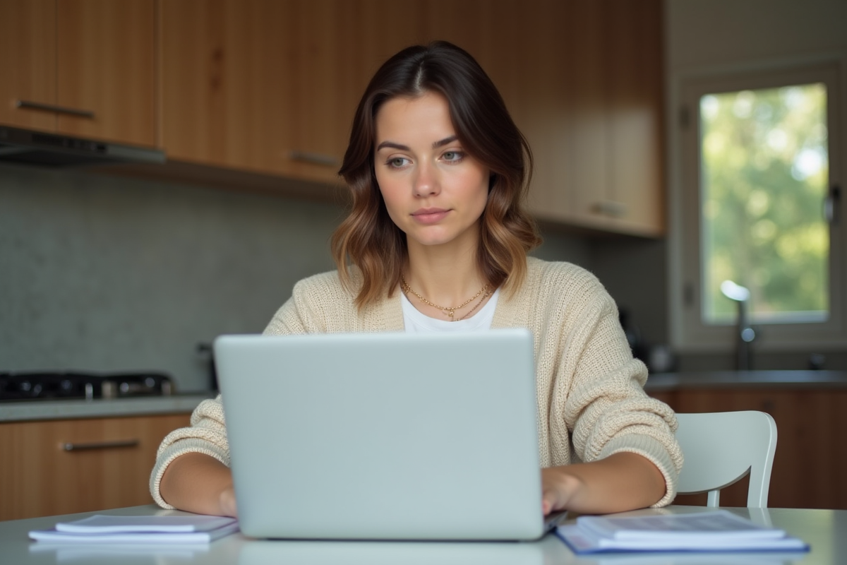 Jeune femme vérifiant ses factures à la maison
