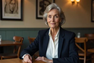 Femme élégante dans un café parisien tranquille