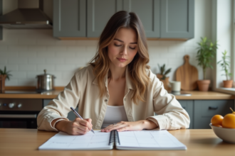 Femme organisée écrivant dans un calendrier à la maison