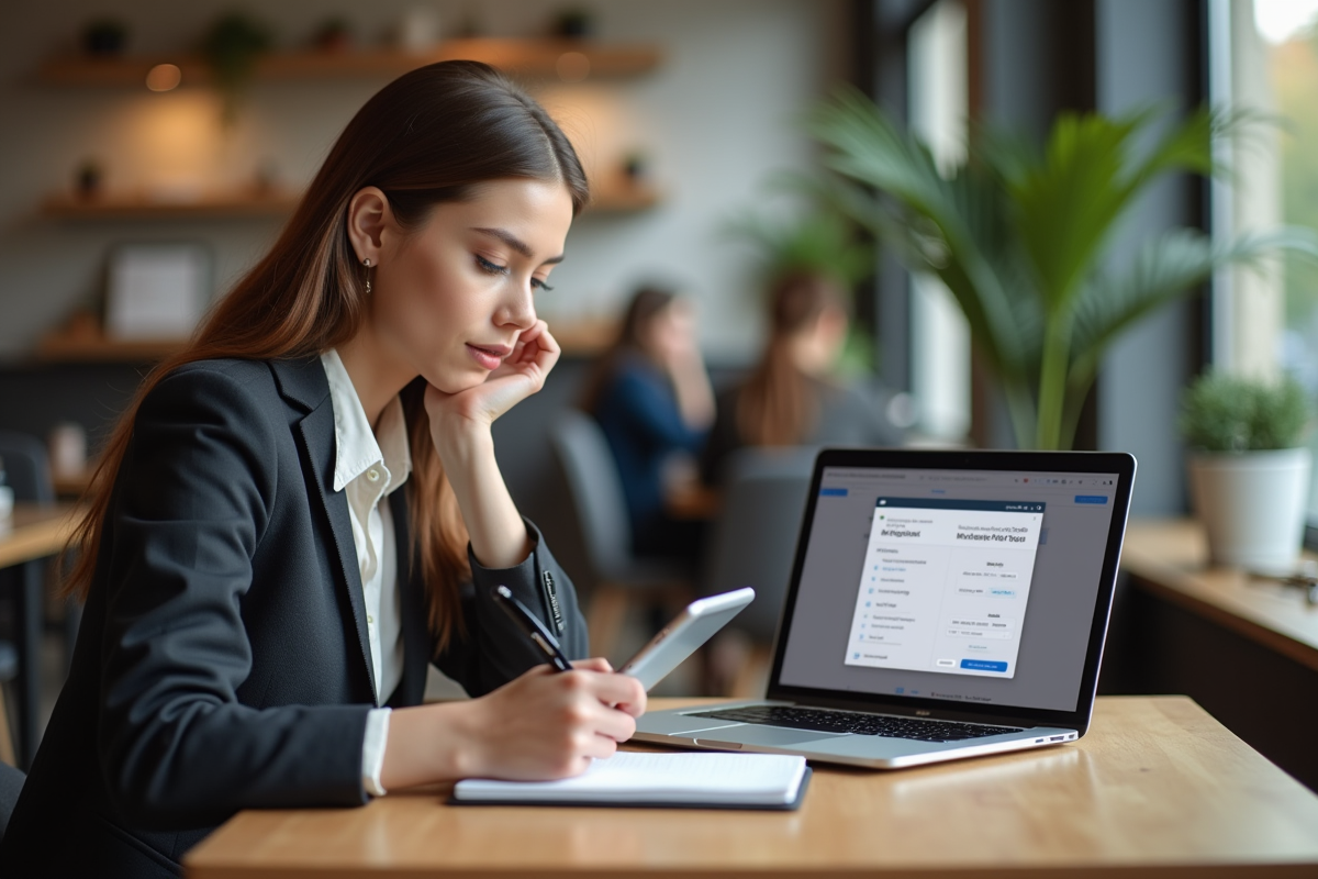Jeune femme travaillant avec sa tablette dans un café