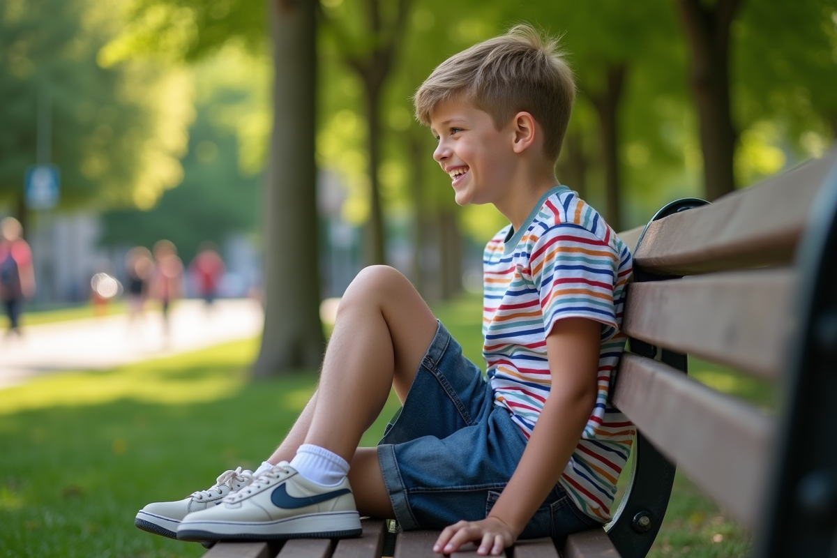 Garçon de 13 ans souriant avec ses amis au parc