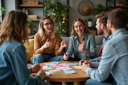 Groupe d'adultes créant des jeux de société à la maison