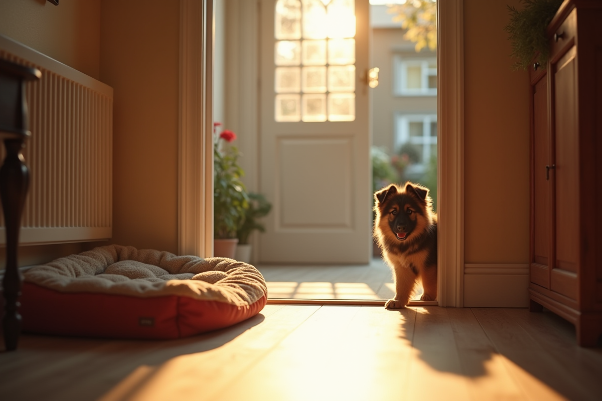 Entrée accueillante avec un chiot berger allemand curieux