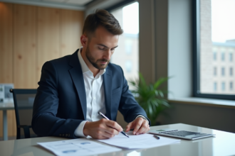 Homme d'affaires en costume dans un bureau moderne
