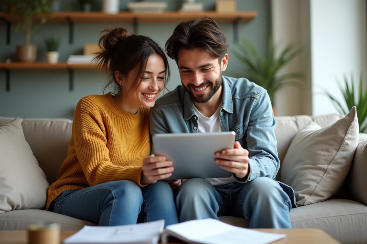 Jeune couple utilisant une tablette pour planifier