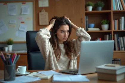 Jeune femme frustrée dans son bureau à domicile