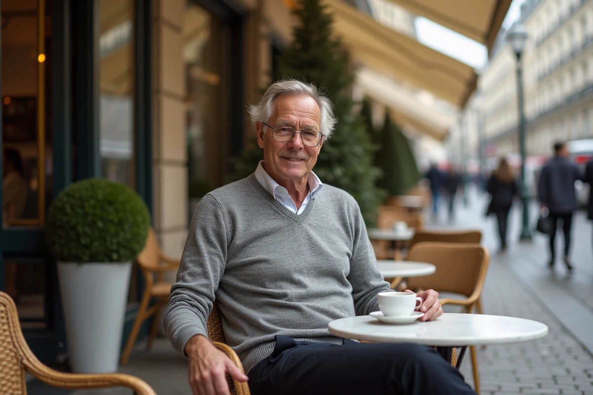 Jonathan Halls, mari de Maryse Burgot, photographié lors d'un moment discret dans un café parisien, loin des projecteurs médiatiques
