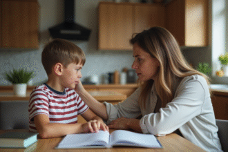 Mère frustrée avec son enfant à la maison
