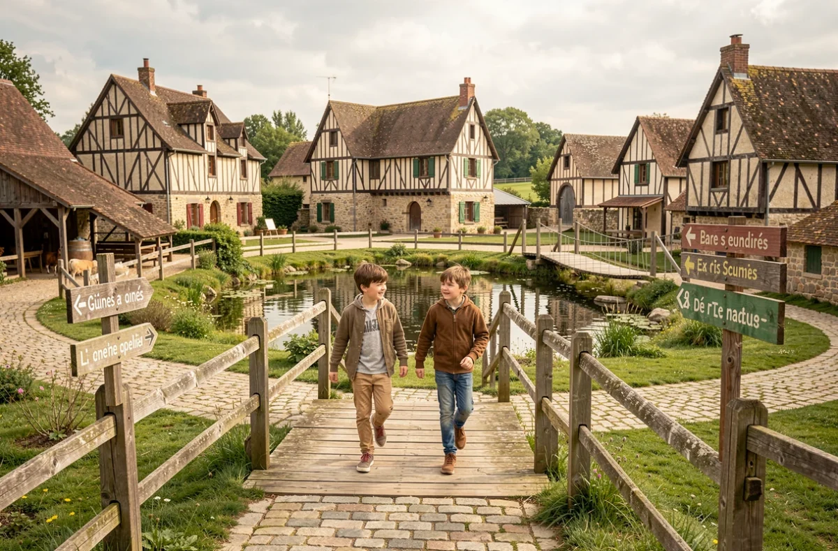 Enfants explorant le Parc Saint-Joseph Village, village de loisirs à Guînes