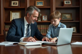 Pere et fils en discussion dans un bureau à domicile