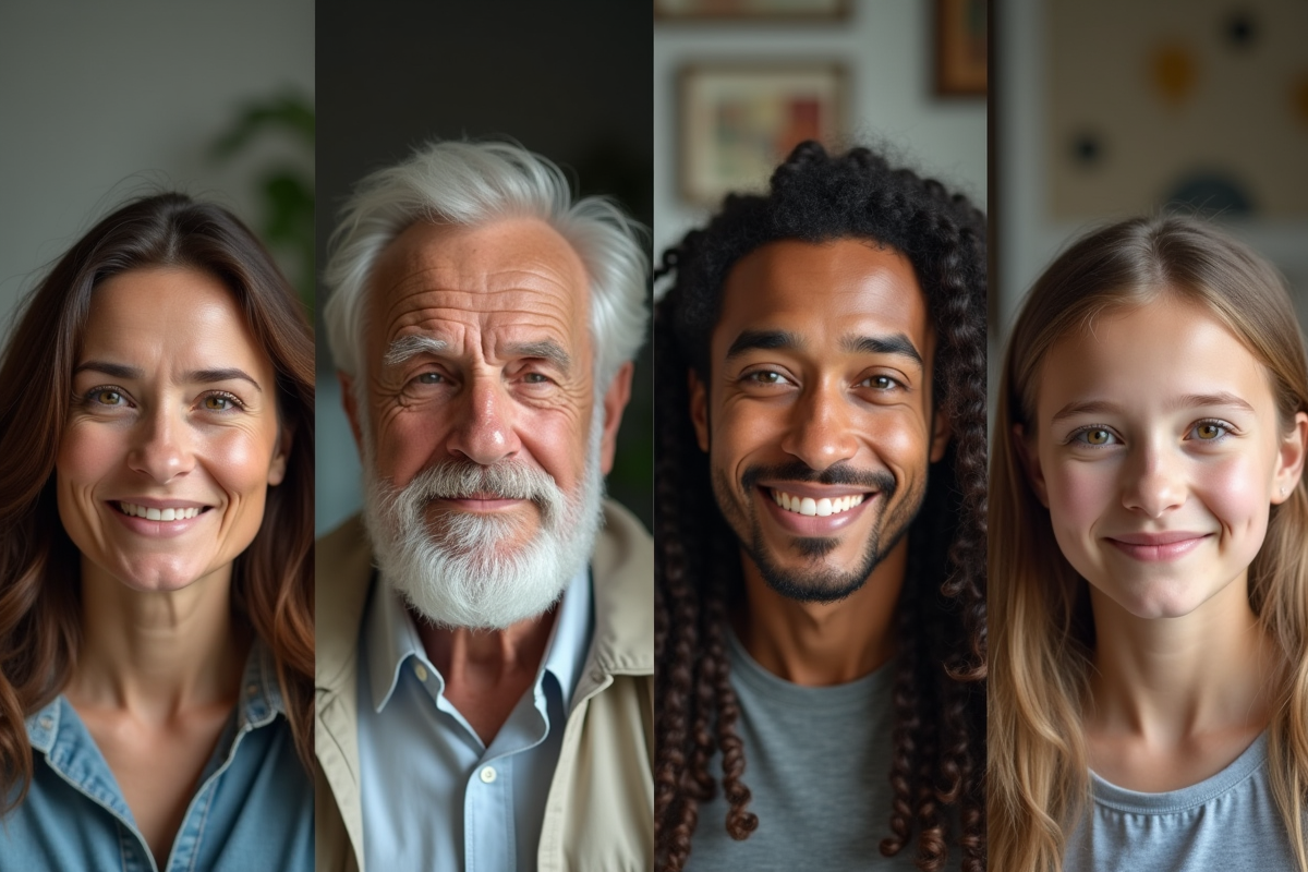 Quatre portraits d adultes avec expressions naturelles