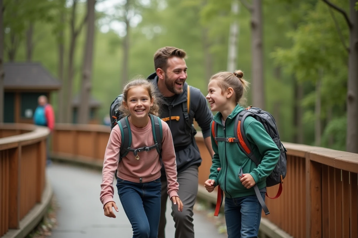 Père et enfants profitant d'une sortie loisirs en famille grâce aux économies réalisées avec des bons plans
